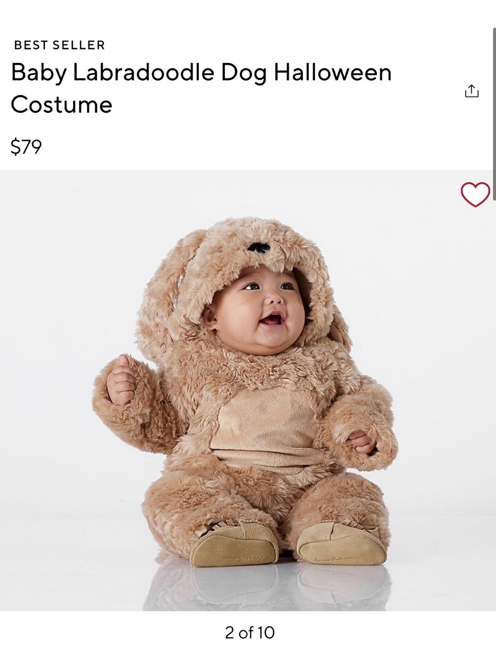 Pottery Barn Baby Labradoodle Dog Costume in Tan